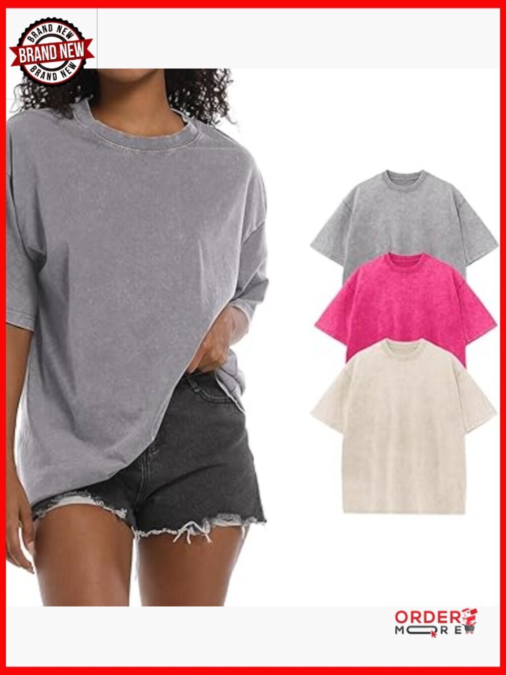 Oversized Grunge Vintage T-Shirt for Women - Cotton Crew Neck Short Sleeve Tee